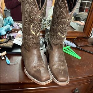 J.B. Dillon Brown Leather Embroidered Western Boots